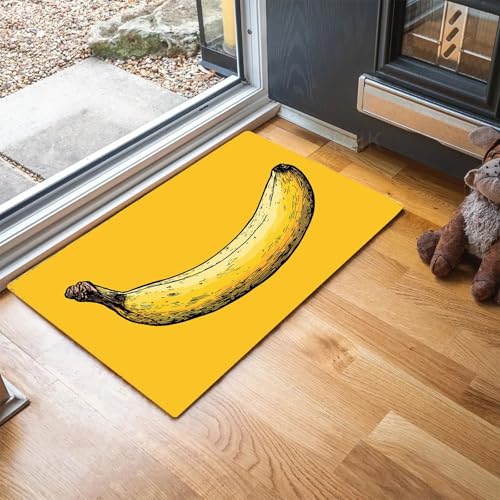 MLSOWM Schmutzfangmatte 60 x 120 cm, Handgezeichnete Banane Fussmatte Innen rutschfeste & Waschbar Linien-Tuschemalerei Fußmatte Sauberlaufmatte für Haustür, Flur und Eingangsbereich - Gelb von MLSOWM
