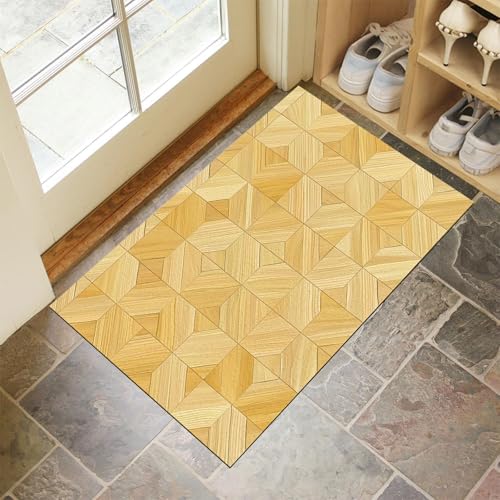 MLSOWM Schmutzfangmatte 60 x 90 cm, Holzparkettboden Fussmatte Innen rutschfeste & Waschbar Moderne Geometrie Fußmatte Sauberlaufmatte für Haustür, Flur und Eingangsbereich - Beige von MLSOWM