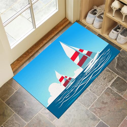 MLSOWM Schmutzfangmatte 60 x 90 cm, Seesegelboot Fussmatte Innen rutschfeste & Waschbar Nautisches Thema Fußmatte Sauberlaufmatte für Haustür, Flur und Eingangsbereich - Blau MLSOWM Schmutzfangmatte 60 x 90 cm, Seesegelboot Fussmatte Innen rutschfeste & Waschbar Nautisches Thema Fußmatte Sauberlaufmatte für Haustür, Flur und Eingangsbereich - Blau von MLSOWM