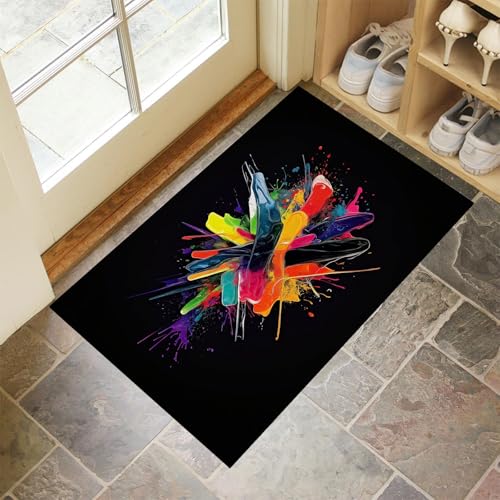 MLSOWM Schmutzfangmatte 80 x 120 cm, Abstrakte Graffiti Fussmatte Innen rutschfeste & Waschbar Geometrischer Minimalismus Fußmatte Sauberlaufmatte für Haustür, Flur und Eingangsbereich - Mehrfarbig von MLSOWM