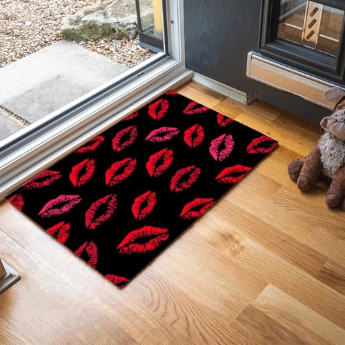 MLSOWM Schmutzfangmatte 80 x 120 cm, Knutschfleck Fussmatte Innen rutschfeste & Waschbar Liebesthema Fußmatte mit Wasserabsorbierend Sauberlaufmatte für Haustür, Flur und Eingangsbereich - Rot von MLSOWM