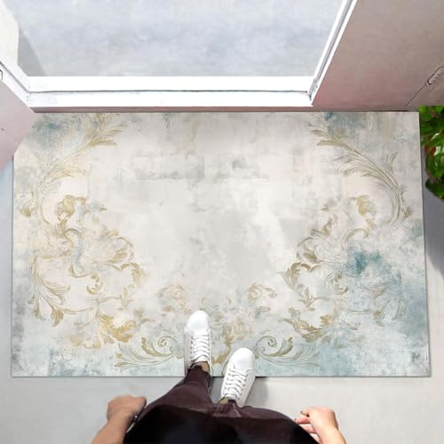 MLSOWM Schmutzfangmatte 80x120 cm, Distressed Vine Textur Fussmatte Innen rutschfeste & Waschbar Französischer Barockstil Fußmatte Sauberlaufmatte für Haustür, Flur und Eingangsbereich - Grau von MLSOWM
