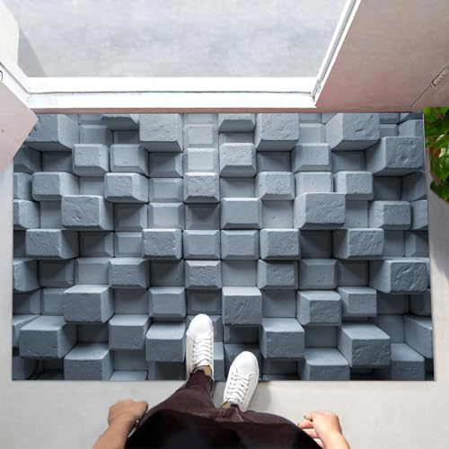 MLSOWM Schmutzfangmatte 80x120 cm, Weiße Ziegel Fussmatte Innen rutschfeste & Waschbar Dreidimensionaler Raum Fußmatte Sauberlaufmatte für Haustür, Flur und Eingangsbereich - Grau von MLSOWM