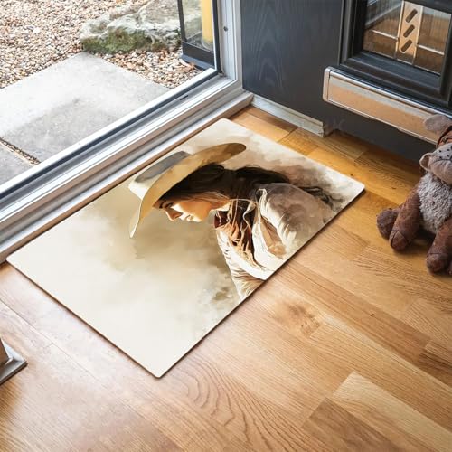 MLSOWM Schmutzfangmatte Cowgirl Fußmatte Innen 90 x 150 cm, Rutschfester Waschbarer Teppich Figur Aquarellmalerei Niedriges Profil Fußmatten für Eingang, Haustür, Patio, Flur, Garten - Hellbraun von MLSOWM