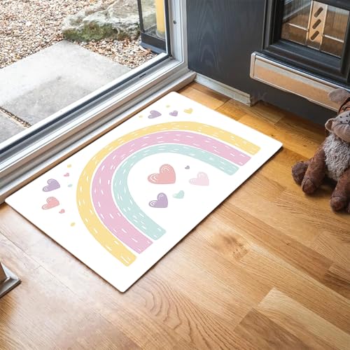 MLSOWM Schmutzfangmatte Handbemalte Bögen Fußmatte Innen 90 x 150 cm, Rutschfester Waschbarer Teppich Kinder-Druckstil Niedriges Profil Fußmatten für Eingang, Haustür, Patio, Flur, Garten - Lila von MLSOWM
