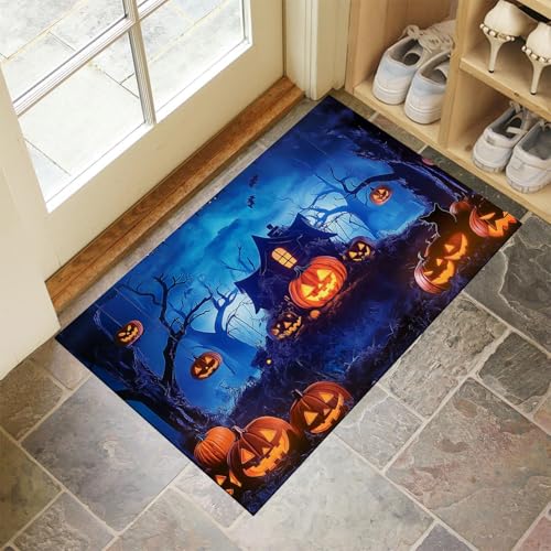 MLSOWM Schmutzfangmatte Innen 40 x 60 cm, Fußmatte Halloween-Thema, rutschfeste Fußmatte Spukwald, Eingangsteppich, Sauberlaufmatte, Türmatte für Eingang, Haustür (Dunkelblau) von MLSOWM