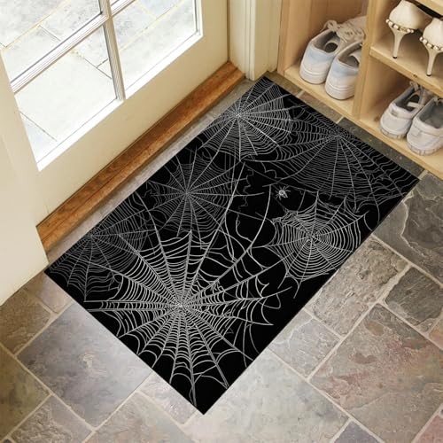 MLSOWM Schmutzfangmatte Innen 40 x 60 cm, Fußmatte Innen Horror-Clipart, rutschfeste Fußmatte Spinnennetz, Eingangsteppich, Sauberlaufmatte, Türmatte für Eingang, Haustür, Innen und Außen (Schwarz) von MLSOWM