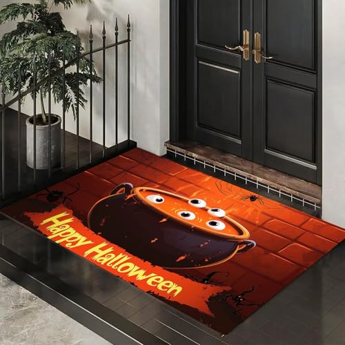 MLSOWM Schmutzfangmatte Innen 50 x 80 cm, Fußmatte Cartoon-Stil, rutschfeste Fußmatte Halloween-Kessel, Eingangsteppich, Sauberlaufmatte, Türmatte für Eingang, Haustür (Rot) von MLSOWM