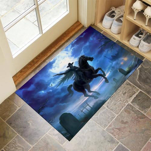 MLSOWM Schmutzfangmatte Innen 50 x 80 cm, Fußmatte Halloween-Friedhof, rutschfeste Fußmatte Ghost Rider, Eingangsteppich, Sauberlaufmatte, Türmatte für Eingang, Haustür, Innen und Außen (Dunkelblau) von MLSOWM