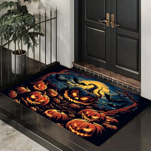 MLSOWM Schmutzfangmatte Innen 50 x 80 cm, Fußmatte Halloween Geisterwald, rutschfeste Fußmatte Mond und Fledermäuse, Eingangsteppich, Sauberlaufmatte, Türmatte für Eingang, Haustür (Blau) von MLSOWM