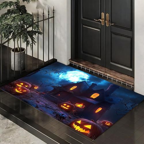 MLSOWM Schmutzfangmatte Innen 60 x 90 cm, Fußmatte Halloween-Thema, rutschfeste Fußmatte Spukhaus, Eingangsteppich, Sauberlaufmatte, Türmatte für Eingang, Haustür (Indigo) von MLSOWM