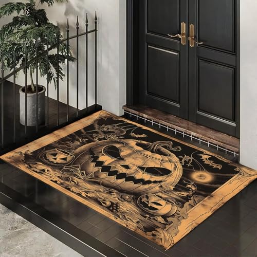 MLSOWM Schmutzfangmatte Innen 80 x 120 cm, Fußmatte Innen Retro-Stil, rutschfeste Fußmatte Halloween-Kürbis, Eingangsteppich, Sauberlaufmatte, Türmatte für Eingang, Haustür, Innen und Außen (Braun) MLSOWM Schmutzfangmatte Innen 80 x 120 cm, Fußmatte Innen Retro-Stil, rutschfeste Fußmatte Halloween-Kürbis, Eingangsteppich, Sauberlaufmatte, Türmatte für Eingang, Haustür, Innen und Außen (Braun) von MLSOWM
