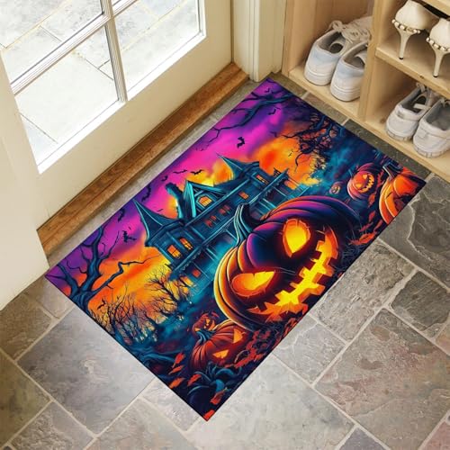 MLSOWM Schmutzfangmatte Innen Halloween-Kürbisbeet Waschbarer Fussmatte Altes Spukhaus Teppiche, Niedriger Flor, rutschfest, Weiche, Eingangstürmatte für Flur Eingangsbereich Küche,40 x 60 cm, Lila MLSOWM Schmutzfangmatte Innen Halloween-Kürbisbeet Waschbarer Fussmatte Altes Spukhaus Teppiche, Niedriger Flor, rutschfest, Weiche, Eingangstürmatte für Flur Eingangsbereich Küche,40 x 60 cm, Lila von MLSOWM