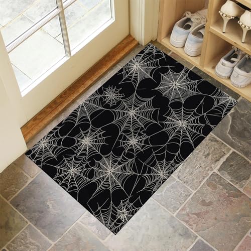 MLSOWM Schmutzfangmatte Innen Halloween-Thema Waschbarer Fussmatte Spinnennetz Teppiche, Niedriger Flor, rutschfest, Weiche, Eingangstürmatte für Flur Eingangsbereich Küche,40 x 60 cm, Schwarz von MLSOWM