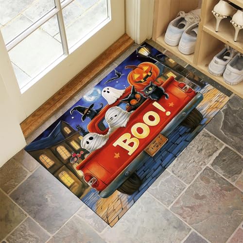 MLSOWM Schmutzfangmatte Innen Halloween-Truck Waschbarer Fussmatte Kürbismumie Teppiche, Niedriger Flor, rutschfest, Weiche, Eingangstürmatte für Flur Eingangsbereich Küche,60 x 120 cm, Orange-Rot MLSOWM Schmutzfangmatte Innen Halloween-Truck Waschbarer Fussmatte Kürbismumie Teppiche, Niedriger Flor, rutschfest, Weiche, Eingangstürmatte für Flur Eingangsbereich Küche,60 x 120 cm, Orange-Rot von MLSOWM