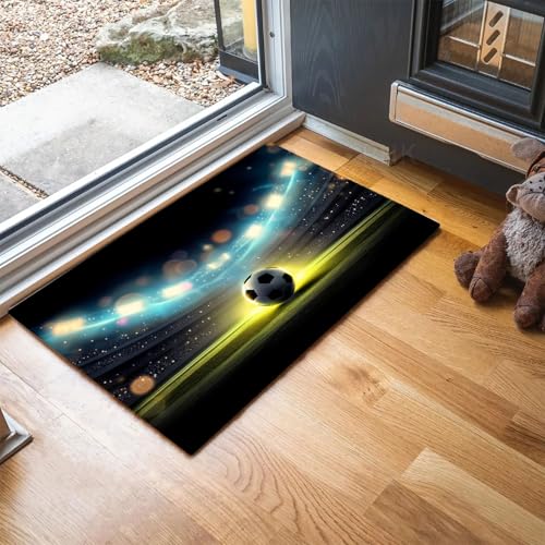 MLSOWM Schmutzfangmatte Innen Mitte des Stadions Waschbarer Fussmatte Fußballspiel Teppiche, Niedriger Flor, rutschfest, Weiche, Eingangstürmatte für Flur Eingangsbereich Küche,50 x 80 cm, Grün von MLSOWM