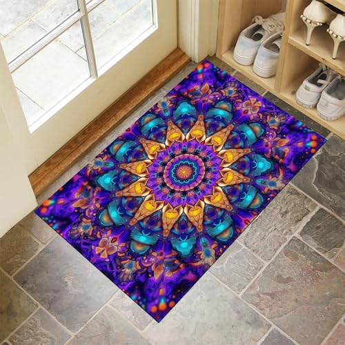 MLSOWM Schmutzfangmatte Kaleidoskop-Mandala Fußmatte Innen 50 x 80 cm, Rutschfester Waschbarer Teppich Psychedelischer Stil Niedriges Profil Fußmatten für Eingang, Haustür, Patio, Flur, Garten - Lila MLSOWM Schmutzfangmatte Kaleidoskop-Mandala Fußmatte Innen 50 x 80 cm, Rutschfester Waschbarer Teppich Psychedelischer Stil Niedriges Profil Fußmatten für Eingang, Haustür, Patio, Flur, Garten - Lila von MLSOWM