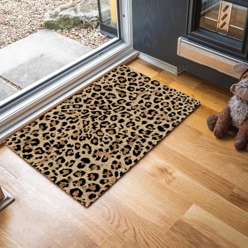MLSOWM Schmutzfangmatte Leopardenmuster Fußmatte Innen 60 x 120 cm, Rutschfester Waschbarer Teppich Tiertexturen Niedriges Profil Fußmatten für Eingang, Haustür, Patio, Flur, Garten - Braun von MLSOWM