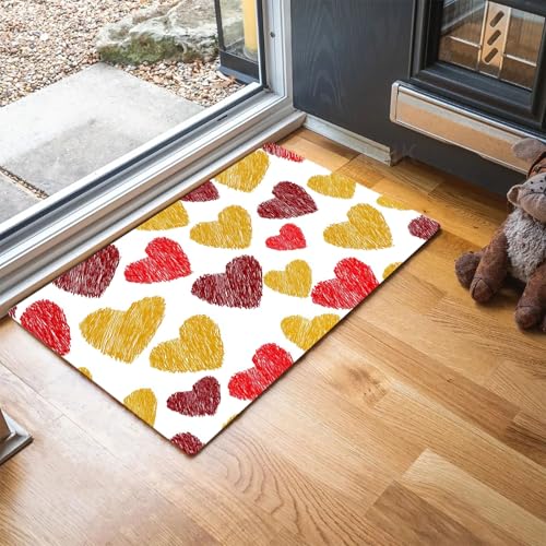 MLSOWM Schmutzfangmatte Linie Herz Fußmatte Innen 60 x 90 cm, Rutschfester Waschbarer Teppich Buntstiftmalerei für Kinder Niedriges Profil Fußmatten für Eingang, Haustür, Patio, Flur, Garten - Gelb von MLSOWM