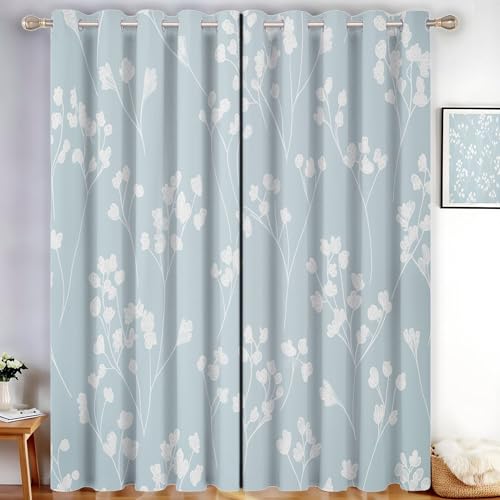 MLSOWM Skandinavischer Stil Verdunklungsvorhänge mit Ösen, Hellblau Gardienen 2-Set, H175 x B140 cm Fenster Gardine Petersilienmuster Verdunkelung Thermovorhang fur Wohnzimmer Schlafzimmer von MLSOWM