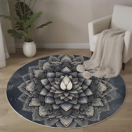 MLSOWM Surrealismus Runde Teppiche Lotus-Mandala Runder Teppiche Dünner großer Teppich für Schlafzimmer Wohnzimmer Esszimmer Terrasseneingang 120 cm, Dunkelgrau MLSOWM Surrealismus Runde Teppiche Lotus-Mandala Runder Teppiche Dünner großer Teppich für Schlafzimmer Wohnzimmer Esszimmer Terrasseneingang 120 cm, Dunkelgrau von MLSOWM