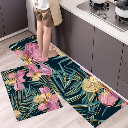MLSOWM Teppich Läufer für Küche 43x75cm+43x120cm Küchenteppich Orchidee Teppichläufer Waschbar rutschfest Tropische Blumen Küchenläufer für Flur, Eingangsbereich, Esszimmer, Grün MLSOWM Teppich Läufer für Küche 43x75cm+43x120cm Küchenteppich Orchidee Teppichläufer Waschbar rutschfest Tropische Blumen Küchenläufer für Flur, Eingangsbereich, Esszimmer, Grün von MLSOWM