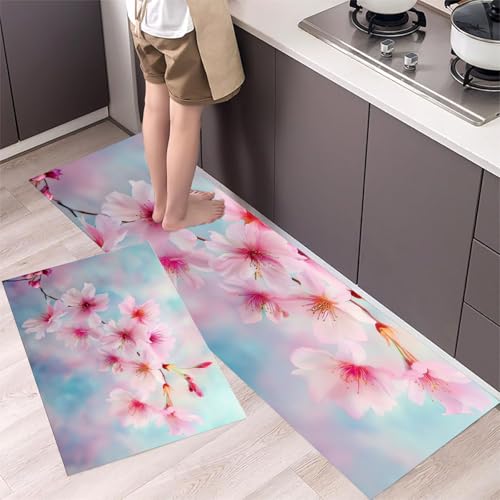 MLSOWM Teppich Läufer für Küche 43x75cm+43x150cm Küchenteppich Kirschblütenzweige Teppichläufer Waschbar rutschfest Aquarellstil Küchenläufer für Flur, Eingangsbereich, Esszimmer, Rosa MLSOWM Teppich Läufer für Küche 43x75cm+43x150cm Küchenteppich Kirschblütenzweige Teppichläufer Waschbar rutschfest Aquarellstil Küchenläufer für Flur, Eingangsbereich, Esszimmer, Rosa von MLSOWM