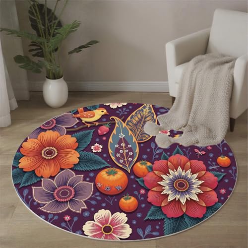 MLSOWM Teppich Rund 100 cm Dünner Teppich Waschbarer Retro-Paisley-Blumen Teppiche Indischer Stil Teppiche Kurzflor für Wohnzimmer Schlafzimmer Esszimmer, Lila MLSOWM Teppich Rund 100 cm Dünner Teppich Waschbarer Retro-Paisley-Blumen Teppiche Indischer Stil Teppiche Kurzflor für Wohnzimmer Schlafzimmer Esszimmer, Lila von MLSOWM