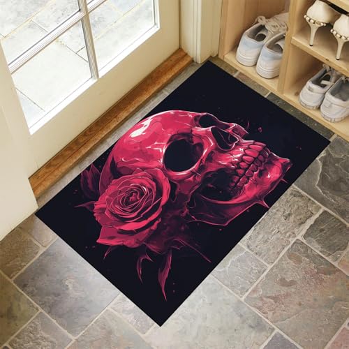 MLSOWM Totenkopf Und Rosen Fußmatte Innen 90 x 150 cm Schmutzfangmatte Innen rutschfest Gotische Kunst Fußmatte Waschbar Saugstarke Eingangsteppich Dünne Türmatte für Eingang, Haustür - Rot MLSOWM Totenkopf Und Rosen Fußmatte Innen 90 x 150 cm Schmutzfangmatte Innen rutschfest Gotische Kunst Fußmatte Waschbar Saugstarke Eingangsteppich Dünne Türmatte für Eingang, Haustür - Rot von MLSOWM