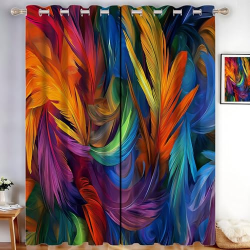 MLSOWM Verdunklungsvorhänge Bunte Federn Vorhänge Blickdicht 2er Set Abstrakte Wirbel Gardinen Lärm Thermovorhang Vorhänge mit Ösen Wohnzimmer Schlafzimmer, H160 x B140 cm MLSOWM Verdunklungsvorhänge Bunte Federn Vorhänge Blickdicht 2er Set Abstrakte Wirbel Gardinen Lärm Thermovorhang Vorhänge mit Ösen Wohnzimmer Schlafzimmer, H160 x B140 cm von MLSOWM