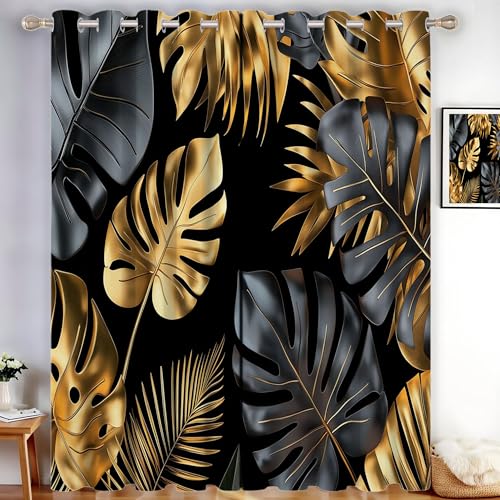 MLSOWM Verdunklungsvorhänge Goldene Monstera Vorhänge Blickdicht 2er Set Tropische Blätter Gardinen Schwarz Thermovorhang Vorhänge mit Ösen Wohnzimmer Schlafzimmer, H200 x B140 cm MLSOWM Verdunklungsvorhänge Goldene Monstera Vorhänge Blickdicht 2er Set Tropische Blätter Gardinen Schwarz Thermovorhang Vorhänge mit Ösen Wohnzimmer Schlafzimmer, H200 x B140 cm von MLSOWM