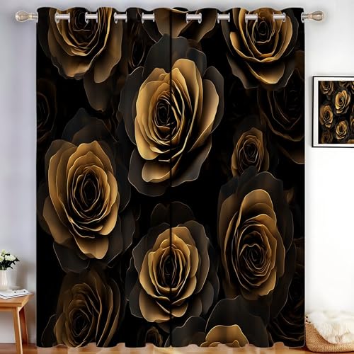 MLSOWM Verdunklungsvorhänge Goldene Rose Blickdichte Gardinen Wohnzimmer Schwarzes Gold Blickdicht Einfache Blumen Vorhang Verdunkelung H245 x B140 cm Thermovorhang mit Ösen 2er Set MLSOWM Verdunklungsvorhänge Goldene Rose Blickdichte Gardinen Wohnzimmer Schwarzes Gold Blickdicht Einfache Blumen Vorhang Verdunkelung H245 x B140 cm Thermovorhang mit Ösen 2er Set von MLSOWM