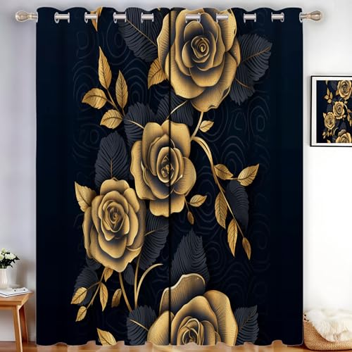 MLSOWM Verdunklungsvorhänge Goldene Rose Vorhänge Blickdicht 2er Set Pflanzen und Blumen Gardinen Dunkelblau Thermovorhang Vorhänge mit Ösen Wohnzimmer Schlafzimmer, H200 x B140 cm MLSOWM Verdunklungsvorhänge Goldene Rose Vorhänge Blickdicht 2er Set Pflanzen und Blumen Gardinen Dunkelblau Thermovorhang Vorhänge mit Ösen Wohnzimmer Schlafzimmer, H200 x B140 cm von MLSOWM