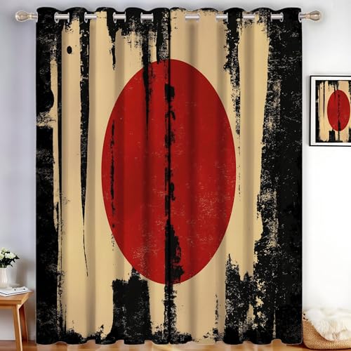 MLSOWM Verdunklungsvorhänge Japanische Flagge Vorhänge Blickdicht 2er Set Grunge-Stil Gardinen Gelblich Braun Thermovorhang Vorhänge mit Ösen Wohnzimmer Schlafzimmer, H200 x B140 cm MLSOWM Verdunklungsvorhänge Japanische Flagge Vorhänge Blickdicht 2er Set Grunge-Stil Gardinen Gelblich Braun Thermovorhang Vorhänge mit Ösen Wohnzimmer Schlafzimmer, H200 x B140 cm von MLSOWM