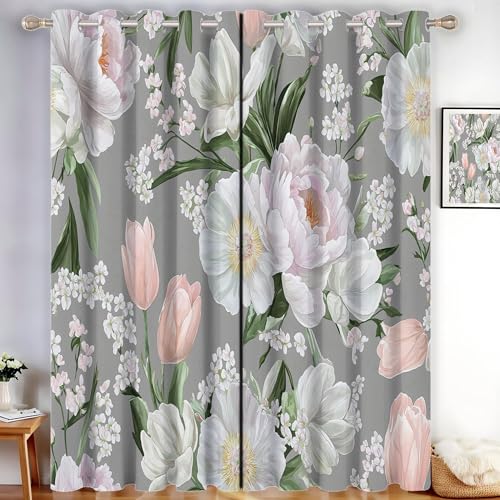 MLSOWM Verdunklungsvorhänge Pfingstrose, Tulpe Vorhänge Blickdicht 2er Set Bohème-Stil Gardinen Anthrazitgrau Thermovorhang Vorhänge mit Ösen Wohnzimmer Schlafzimmer, H245 x B140 cm MLSOWM Verdunklungsvorhänge Pfingstrose, Tulpe Vorhänge Blickdicht 2er Set Bohème-Stil Gardinen Anthrazitgrau Thermovorhang Vorhänge mit Ösen Wohnzimmer Schlafzimmer, H245 x B140 cm von MLSOWM