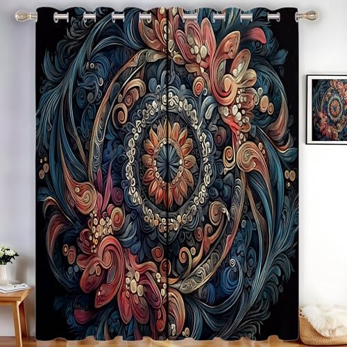 MLSOWM Verdunklungsvorhänge Wirbelblumen Vorhänge Blickdicht 2er Set Mandala-Muster Gardinen Schwarz Thermovorhang Vorhänge mit Ösen Wohnzimmer Schlafzimmer, H200 x B140 cm MLSOWM Verdunklungsvorhänge Wirbelblumen Vorhänge Blickdicht 2er Set Mandala-Muster Gardinen Schwarz Thermovorhang Vorhänge mit Ösen Wohnzimmer Schlafzimmer, H200 x B140 cm von MLSOWM