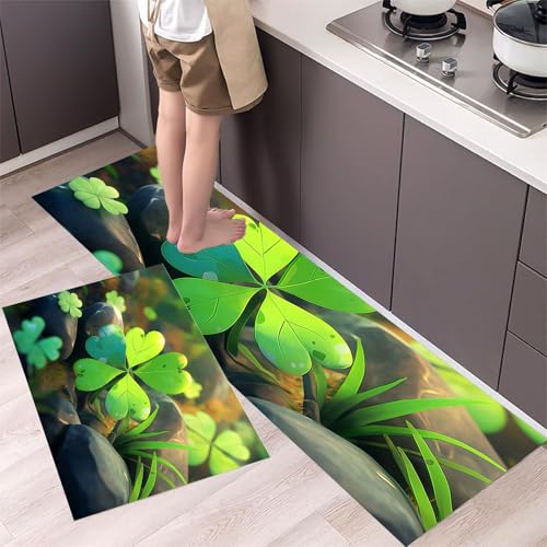 MLSOWM Vierblättriges Kleeblatt Küchenteppich-Sets 2-teilig, rutschfeste waschbare Läufer Cartoon-Stil Fußmatten für Küche, Esszimmer, 43x75cm+43x150cm Grün MLSOWM Vierblättriges Kleeblatt Küchenteppich-Sets 2-teilig, rutschfeste waschbare Läufer Cartoon-Stil Fußmatten für Küche, Esszimmer, 43x75cm+43x150cm Grün von MLSOWM