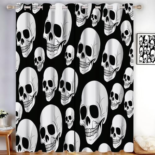 MLSOWM Vorhang Blickdicht Cartoon-Totenkopf, Thermovorhang 2er Set H160 x B140 cm Verdunklungsvorhänge Gotischer Stil Gardinen mit Ösen für Schlafzimmer Wohnzimmer, Grün MLSOWM Vorhang Blickdicht Cartoon-Totenkopf, Thermovorhang 2er Set H160 x B140 cm Verdunklungsvorhänge Gotischer Stil Gardinen mit Ösen für Schlafzimmer Wohnzimmer, Grün von MLSOWM