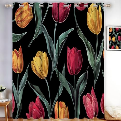 MLSOWM Vorhang Blickdicht Getrocknete Tulpen, Thermovorhang 2er Set H245 x B140 cm Verdunklungsvorhänge Vintage-Illustration Gardinen mit Ösen für Schlafzimmer Wohnzimmer, Braun MLSOWM Vorhang Blickdicht Getrocknete Tulpen, Thermovorhang 2er Set H245 x B140 cm Verdunklungsvorhänge Vintage-Illustration Gardinen mit Ösen für Schlafzimmer Wohnzimmer, Braun von MLSOWM