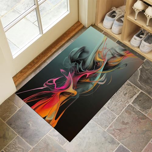 MLSOWM Waschbare Fußabtreter 60 x 120 cm Innen & Außen Abstrakte Wirbel Schmutzfangmatte Abstrakte Frau Rutschfester Fussabtreter, Dünne Türmatte Eingangsteppich für Flur, Eingang, Haustür, Graugrün von MLSOWM