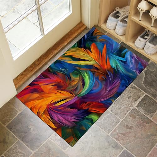 MLSOWM Waschbare Fußabtreter 90 x 150 cm Innen & Außen Abstrakter Stil Schmutzfangmatte Feder Rutschfester Fussabtreter, Dünne Türmatte Eingangsteppich für Flur, Eingang, Haustür, Mehrfarbig MLSOWM Waschbare Fußabtreter 90 x 150 cm Innen & Außen Abstrakter Stil Schmutzfangmatte Feder Rutschfester Fussabtreter, Dünne Türmatte Eingangsteppich für Flur, Eingang, Haustür, Mehrfarbig von MLSOWM
