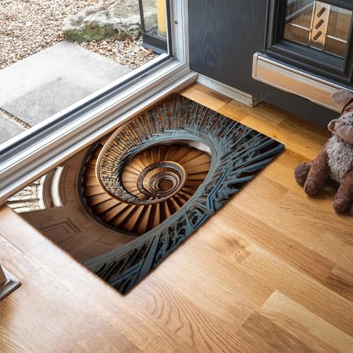 MLSOWM Wendeltreppe Fußmatte Innen 60 x 120 cm, Alte Gebäude Waschbar Eingangsteppich, Schmutzfangmatte rutschfest, Türmatte Teppich für Eingang, Haustür, Flur, Küche, Schlafzimmer - Braun von MLSOWM