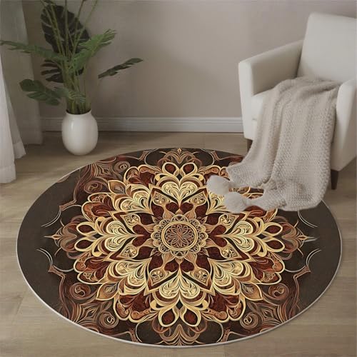 MLSOWM Wunderschöne Blumen Runde Teppiche Mandala-Muster Runder Teppiche Dünner großer Teppich für Schlafzimmer Wohnzimmer Esszimmer Terrasseneingang 120 cm, Braun MLSOWM Wunderschöne Blumen Runde Teppiche Mandala-Muster Runder Teppiche Dünner großer Teppich für Schlafzimmer Wohnzimmer Esszimmer Terrasseneingang 120 cm, Braun von MLSOWM