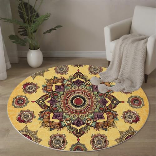 MLSOWM Wunderschöne Blumen Runde Teppiche Retro-Mandala Runder Teppiche Dünner großer Teppich für Schlafzimmer Wohnzimmer Esszimmer Terrasseneingang 60 cm, Erdig von MLSOWM