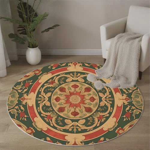 MLSOWM Wunderschöne Blumen Teppich Rund, 200 cm Kurzflor Waschbar Rutschfester Mandala Teppiche Wohnzimmerteppich Flauschig Weich Runder Teppich für Schlafzimmer, Wohnzimmer, Rot MLSOWM Wunderschöne Blumen Teppich Rund, 200 cm Kurzflor Waschbar Rutschfester Mandala Teppiche Wohnzimmerteppich Flauschig Weich Runder Teppich für Schlafzimmer, Wohnzimmer, Rot von MLSOWM