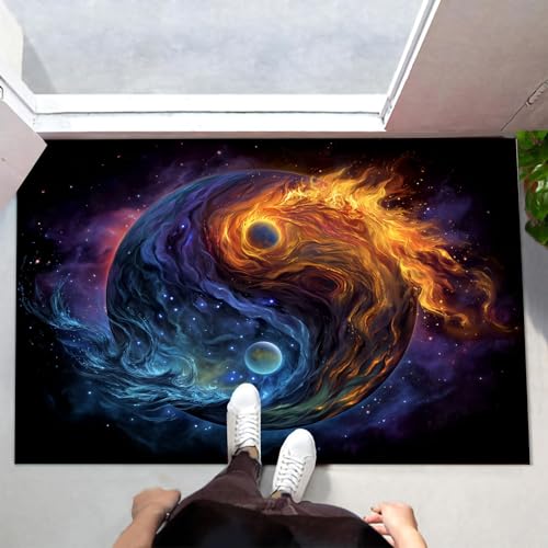 MLSOWM Yin-Yang-Symbol Fußmatte Innen 50x80 cm Schmutzfangmatte Innen rutschfest Wärme Und Kälte Ausgleichen Fußmatte Waschbar Saugstarke Eingangsteppich Dünne Türmatte für Eingang, Haustür - Blau von MLSOWM