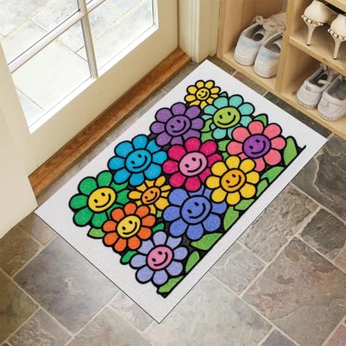 Niedliche Lächelnde Blumen Fußmatte Innen 50x80 cm, Buntstift-Handzeichnung Waschbar Eingangsteppich, Schmutzfangmatte rutschfest, Türmatte Teppich für Haustür, Flur, Küche, Schlafzimmer - Mehrfarbig Niedliche Lächelnde Blumen Fußmatte Innen 50x80 cm, Buntstift-Handzeichnung Waschbar Eingangsteppich, Schmutzfangmatte rutschfest, Türmatte Teppich für Haustür, Flur, Küche, Schlafzimmer - Mehrfarbig von MLSOWM