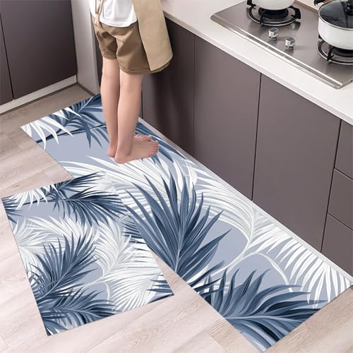 Palmblätter Küchenteppiche 2er Set - Bequeme und Rutschfestes Küchenmatten Waschbare Tropische Pflanzen Matten und Teppiche für Flur, Esszimmer, Blaugrün 43x75cm+43x150cm Palmblätter Küchenteppiche 2er Set - Bequeme und Rutschfestes Küchenmatten Waschbare Tropische Pflanzen Matten und Teppiche für Flur, Esszimmer, Blaugrün 43x75cm+43x150cm von MLSOWM