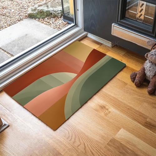 Schmutzfangmatte Abstrakte Farbblöcke Fußmatte Innen 90 x 150 cm, Rutschfester Waschbarer Teppich Einfacher Stil Niedriges Profil Fußmatten für Eingang, Haustür, Patio, Flur, Garten - Terrakotta Schmutzfangmatte Abstrakte Farbblöcke Fußmatte Innen 90 x 150 cm, Rutschfester Waschbarer Teppich Einfacher Stil Niedriges Profil Fußmatten für Eingang, Haustür, Patio, Flur, Garten - Terrakotta von MLSOWM