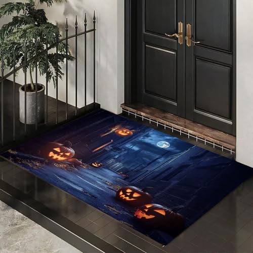 Schmutzfangmatte Innen 40 x 60 cm, Fußmatte Halloween-Straße, rutschfeste Fußmatte Geisterstadtgasse, Eingangsteppich, Sauberlaufmatte, Türmatte für Eingang, Haustür, Innen und Außen ( Dunkelblau ) von MLSOWM